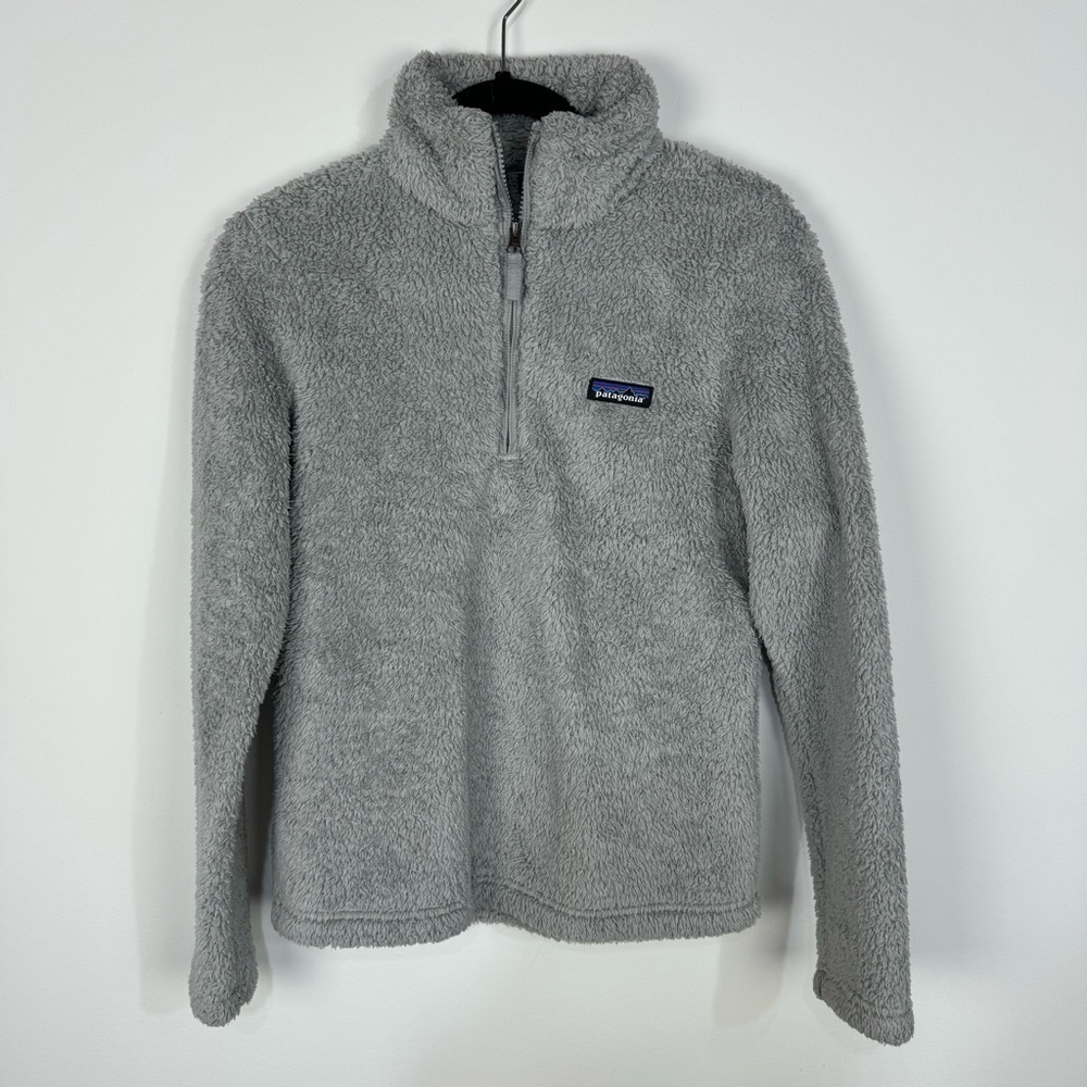 Patagonia grey gray quarter zip Sherpa fleece pullover outdoor hiking skiing